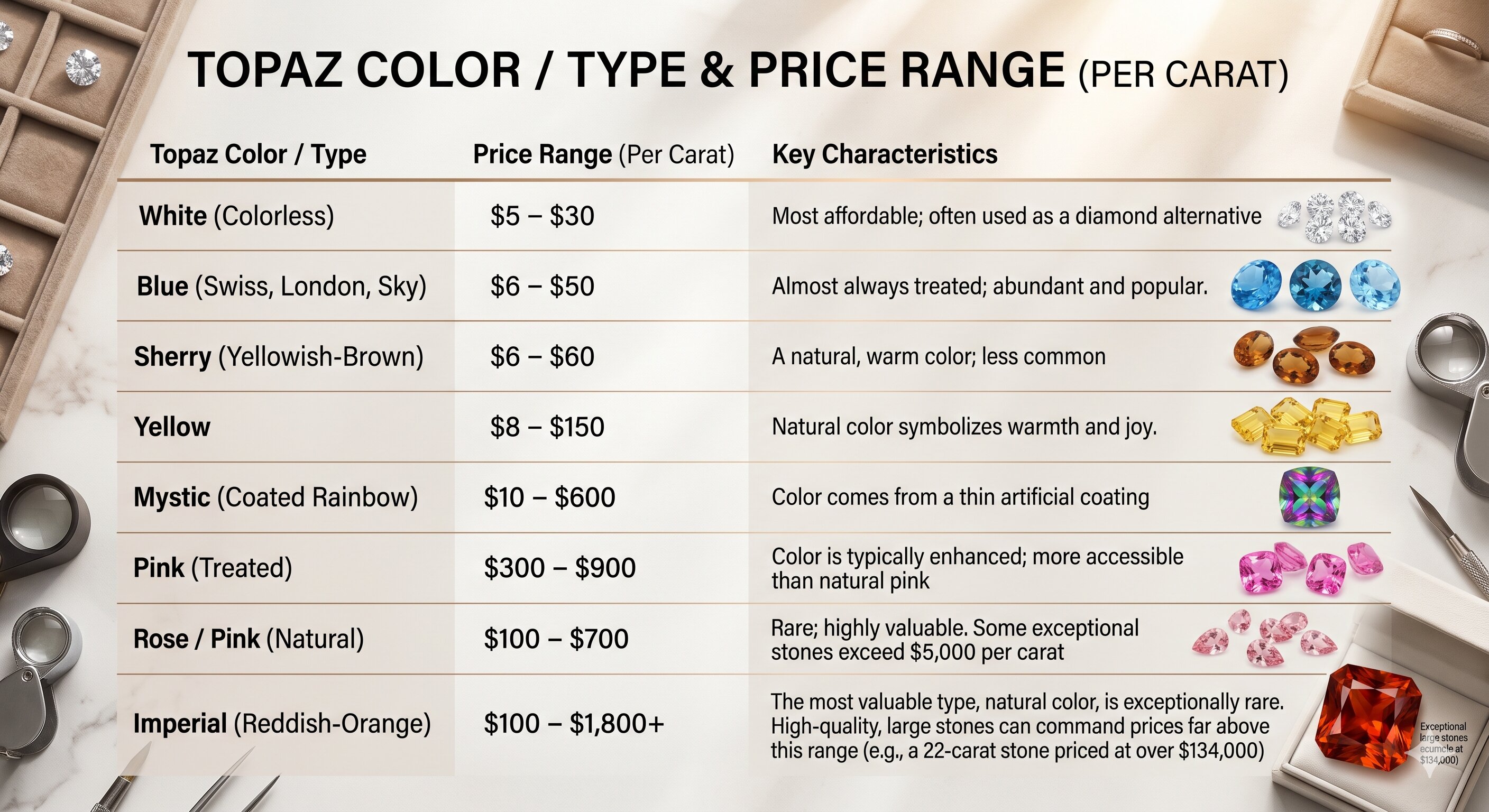 Topaz color tye price range